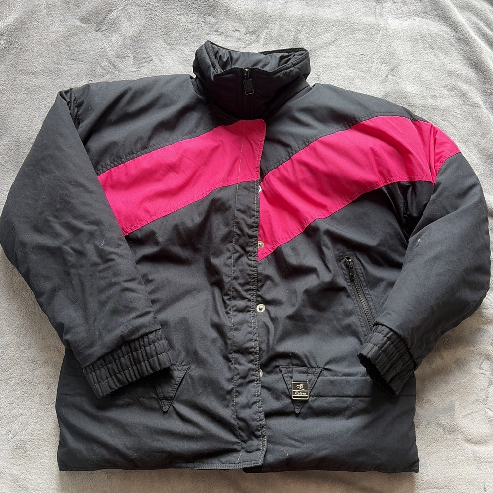Vintage Retro Downhill Racer Downfill Snow Ski Pink Black Size XL/2XL